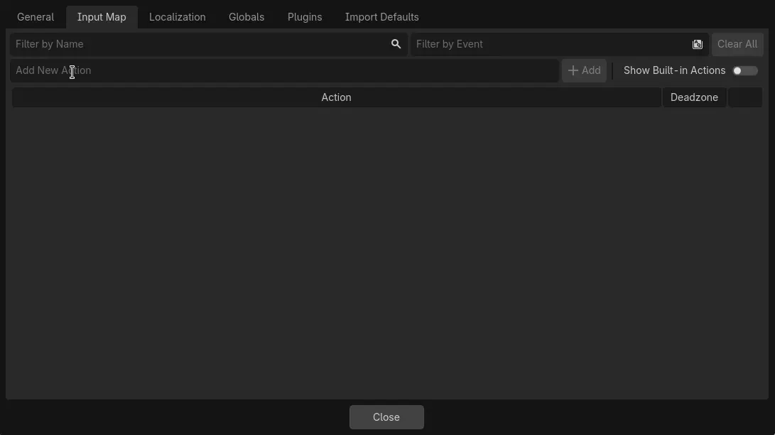 A screencast of the user adding an action to the Input Map